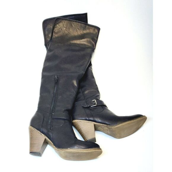 MIA Farley Over The Knee Heeled Boots Solid Black Buckle Accent Side Zip Sz 6.5 - Picture 5 of 11